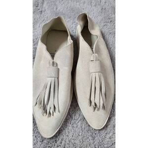 NEW PEDRO GARCIA Lubna Babouche Tassel‎ Suede Leather Slippers Loafers Ivory 36